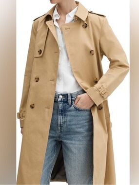 MANGO Classic Double Breasted Water Repellent Cotton Trench Coat